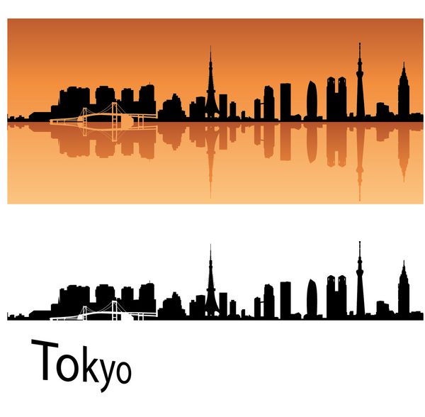 خط افق توکیو در پس زمینه نارنجی
