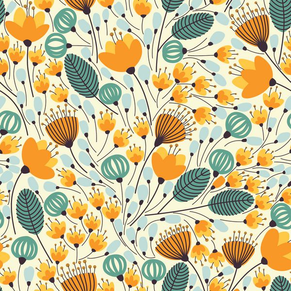 الگوی بدون درز زیبا با گل های نارنجی وکتور