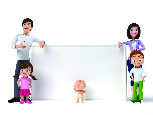 تصویر سه بعدی رندر شده از یک خانواده شاد