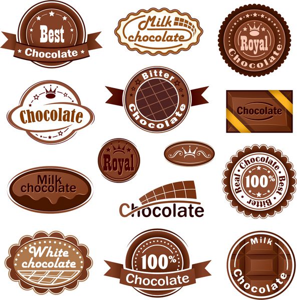 مجموعه ای از نشان ها و برچسب های شکلاتی