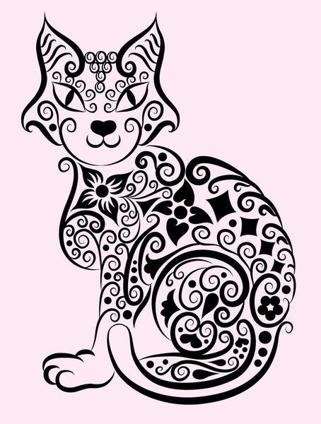 گربه تزئینی شماره 1 زیور آلات گربه و فلور برگ گل دکوراسیون طبیعت برای طراحی خالکوبی