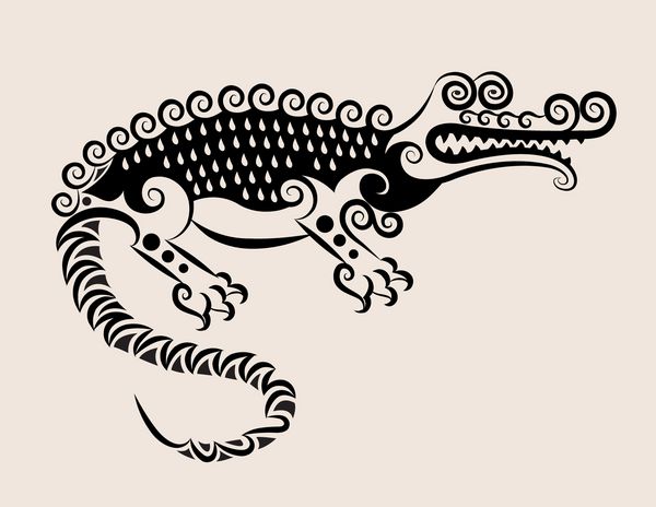 تمساح تزئینی زیور آلات تمساح و فلور برگ گل دکوراسیون طبیعت برای طراحی خالکوبی