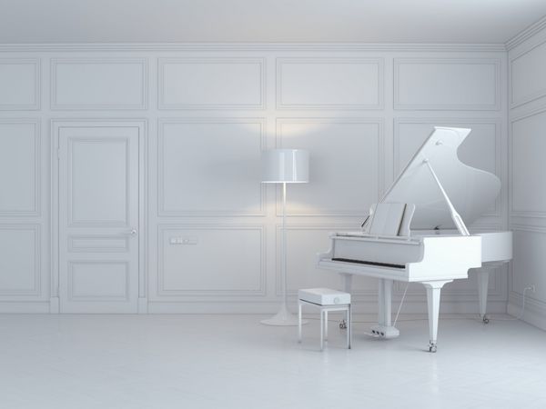 پیانوی سفید در فضای داخلی سفید