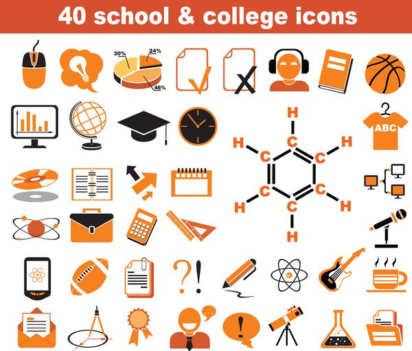 40 نماد مدرسه و کالج مشکی و نارنجی