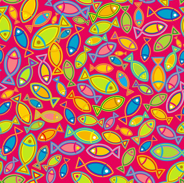 پس زمینه وکتور - الگوی رنگارنگ با ماهی بدون درز