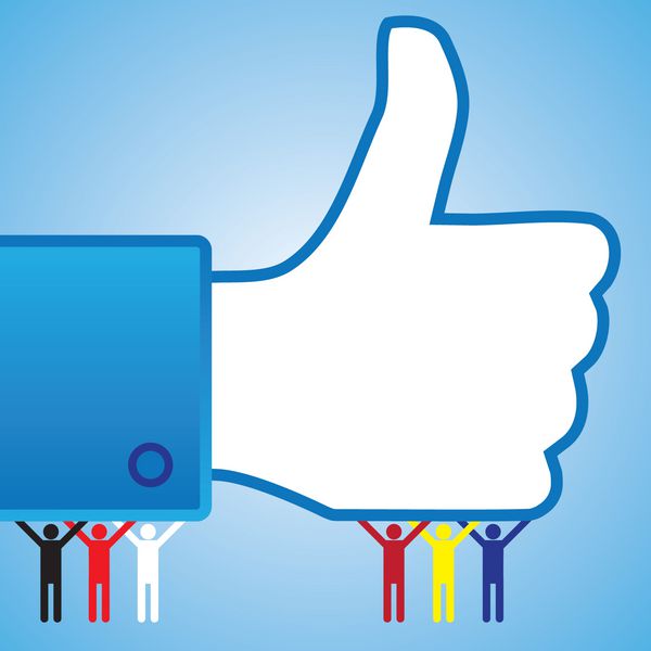انتزاعی شست بالا مانند تصویر نماد دست با مردم حمایت همچنین یک نماد توصیه یا تأیید است که در سایت هایی مانند فیس بوک استفاده می شود