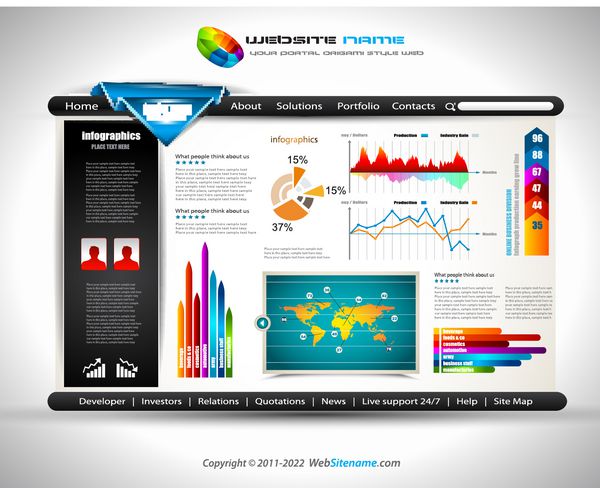 وب سایت اوریگامی - طراحی زیبا برای ارائه های تجاری الگو با پانل 3 انتخاب جانبی سایه های شفاف