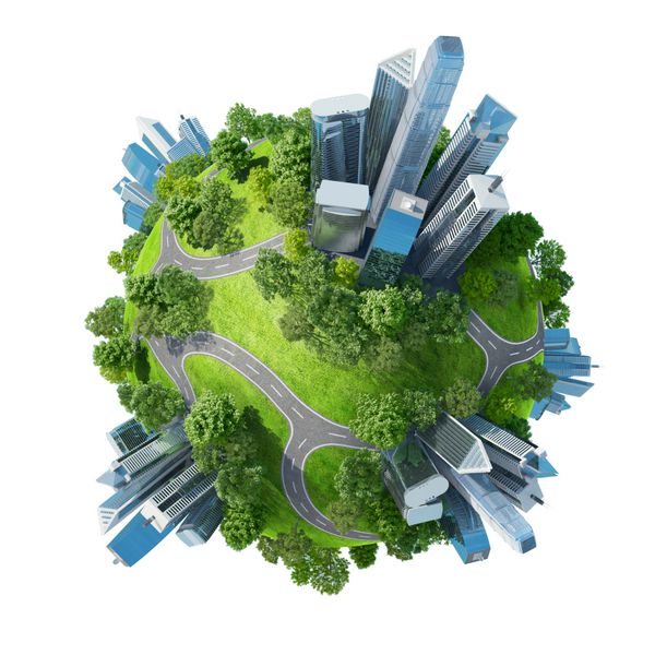 پارک های سبز سیاره کوچک مفهومی همراه با آسمان خراش ها و جاده ها آرامش در هرج و مرج شهر یکی از سریال ها جدا شده