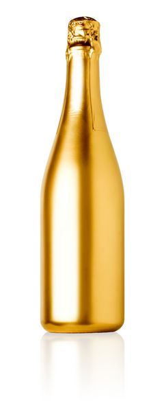 بطری شامپاین طلایی جدا شده در پس زمینه سفید