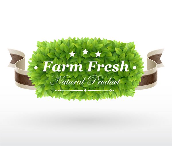 برچسب Farm Fresh با بافت برگ سبز وکتور