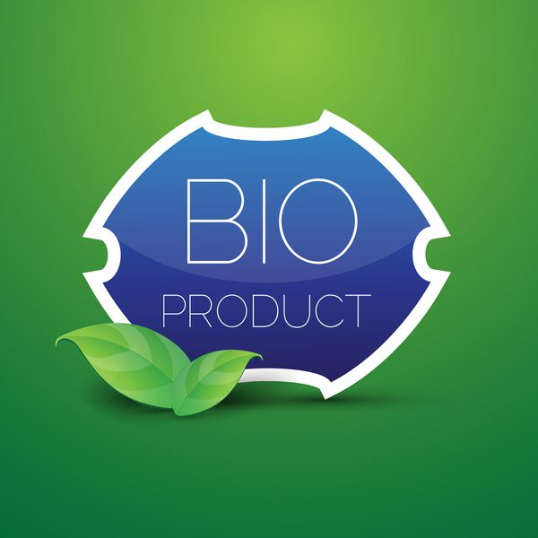 دکمه محافظ محصول آبی Bio با برگ های سبز