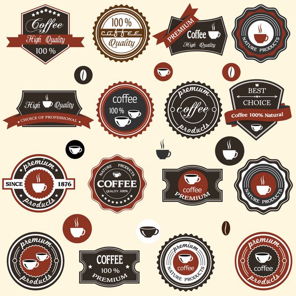 برچسب ها و عناصر قهوه در سبک رترو مجموعه وکتور