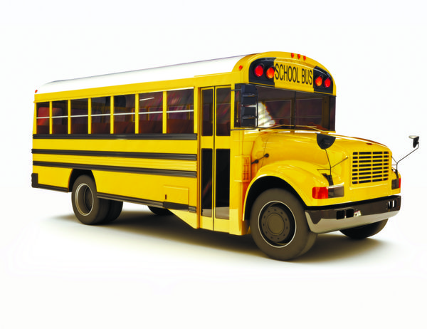 اتوبوس مدرسه با بالای صفحه سفید جدا شده روی پس‌زمینه سفید