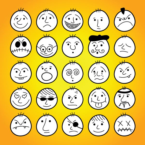 مجموعه ای از چهره های کارتونی خنده دار با دست