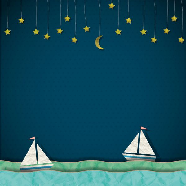 قایق های بادبانی در شب وکتور کاغذ-هنر