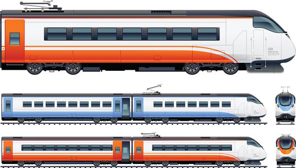 قطار مسافری در وکتور قطار شماره 1 پیکسل بهینه شده است عناصر لوکوموتیو واگن ریل در لایه های جداگانه قرار دارند در نمای جانبی پشت و جلو