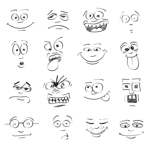 مجموعه ای از احساسات کارتونی روی چهره ها