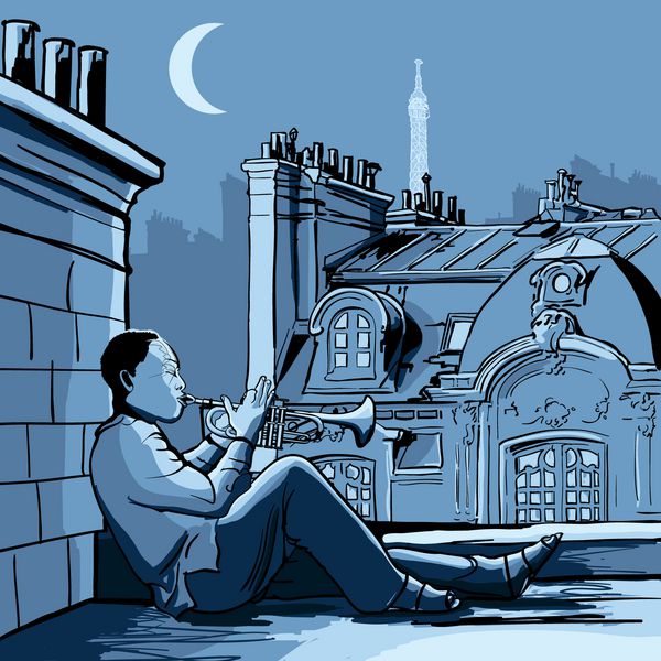 وکتور از نوازنده ترومپت روی سقفی در پاریس