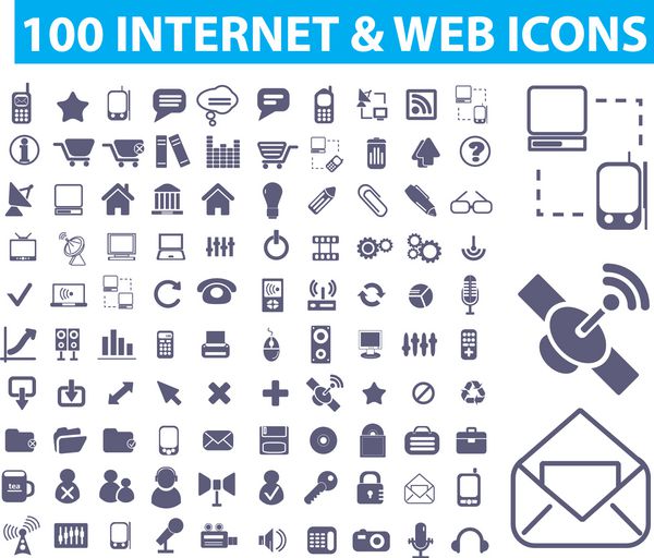 مجموعه 100 آیکون وب اینترنت وکتور