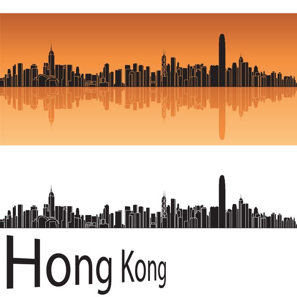 خط افق هنگ کنگ در پس زمینه نارنجی در فایل وکتور قابل ویرایش