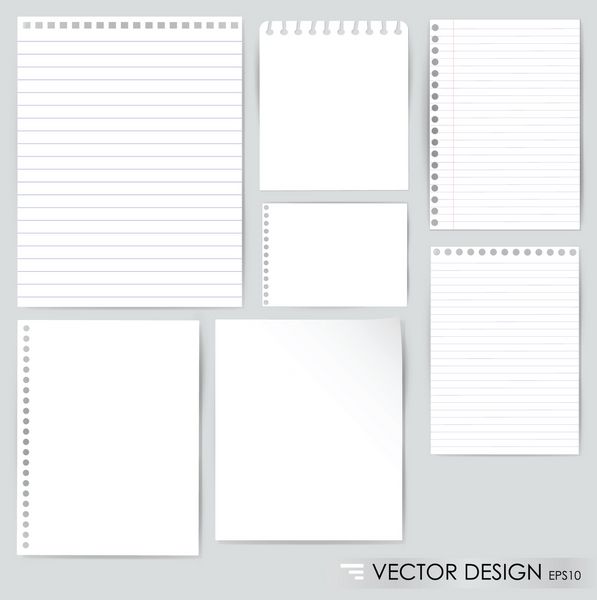 مجموعه ای از کاغذهای سفید مختلف آماده برای پیام شما وکتور