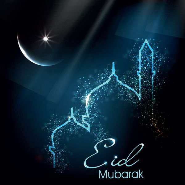 کارت پستال زیبای عید مبارک با تصویر مسجد و مسجد براق