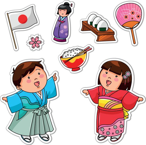 مجموعه ای از کودکان و نمادهای ژاپنی نسخه JPEG موجود در گالری من