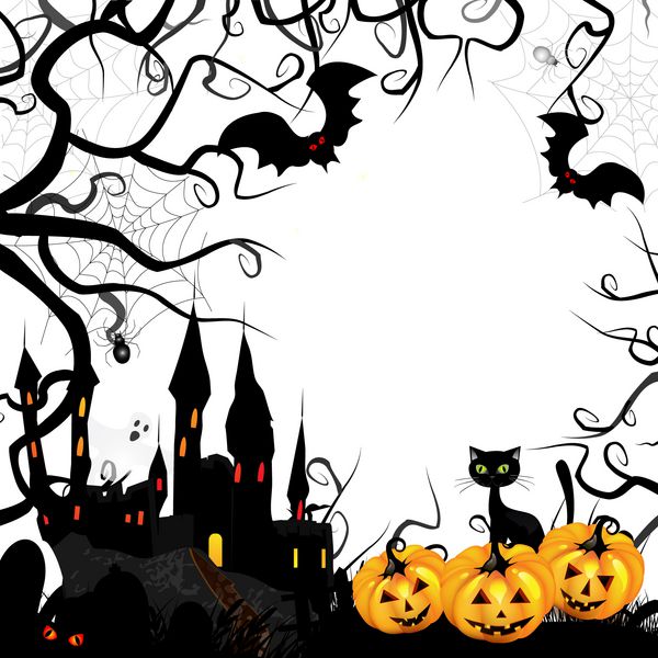 کارت هالووین با کدو تنبل و قلعه ارواح