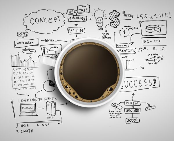 فنجان قهوه در زمینه استراتژی کسب و کار