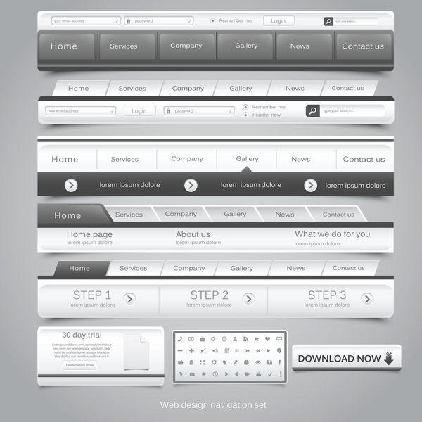 مجموعه ناوبری طراحی وب وکتور