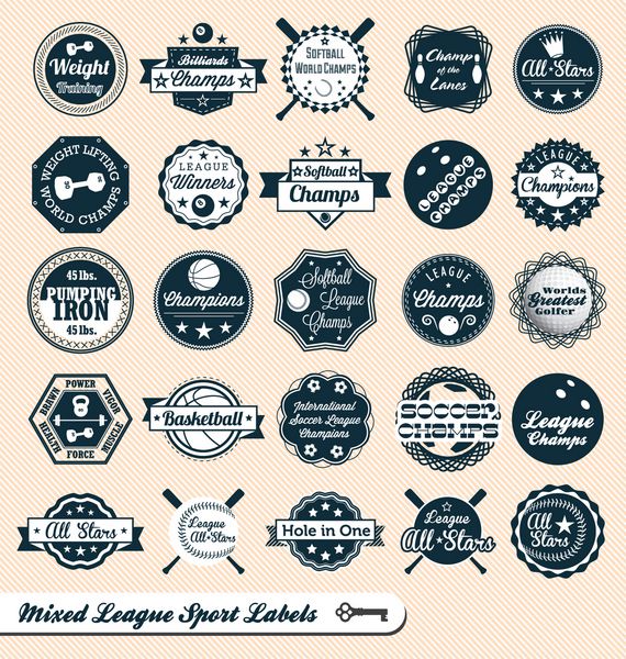مجموعه وکتور برچسب‌ها و نشان‌های ورزشی لیگ ترکیبی قدیمی