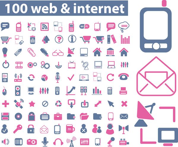 مجموعه 100 آیکون اینترنت وب وکتور