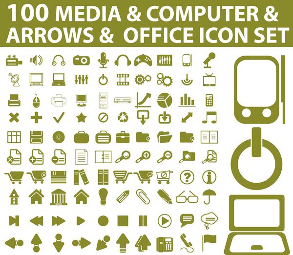 100 رسانه رایانه نمادهای فلش تنظیم شده است
