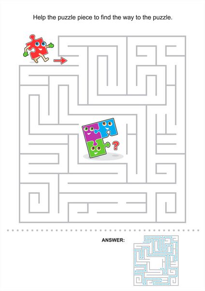 به قطعه پازل کمک کنید تا راه رسیدن به پازل را پیدا کند بازی ماز برای بچه ها شامل پاسخ برای JPEG یا TIFF با وضوح بالا به تصویر 112459589 مراجعه کنید