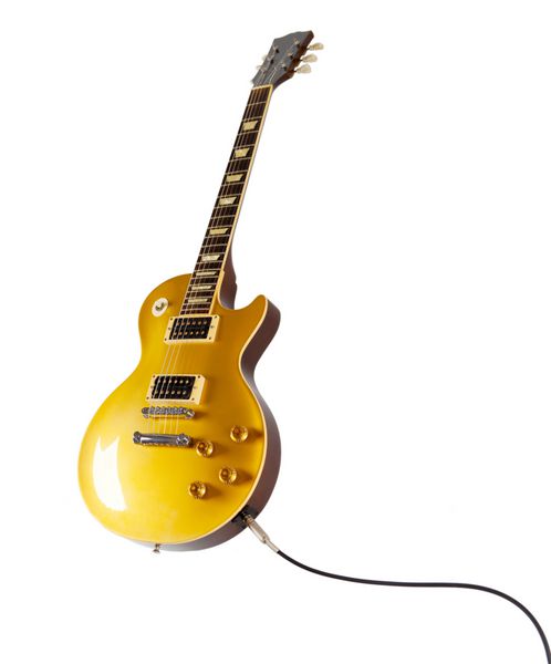 گیتار الکتریک ونتیج طلایی با بدنه جامد وصل شده جدا شده روی سفید تک برش
