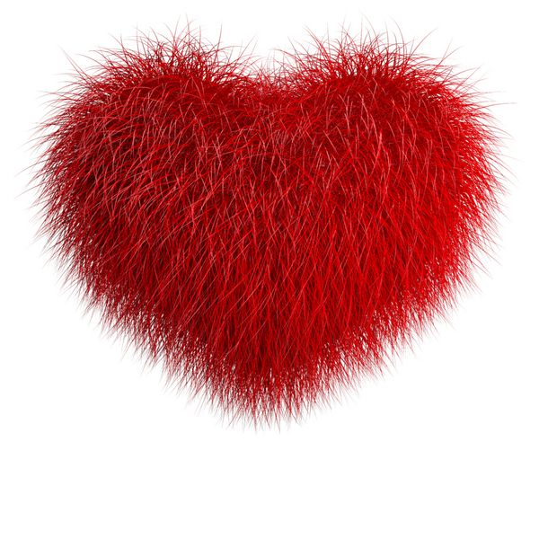 قلب از خز قرمز تصویر رندر سه بعدی جدا شده روی سفید