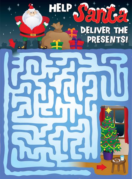 ماز کریسمس برای بچه ها به سانتا کمک کنید تا راه خود را از طریق پیچ و خم برفی پیدا کند تا هدایایی را زیر درخت کریسمس تحویل دهد