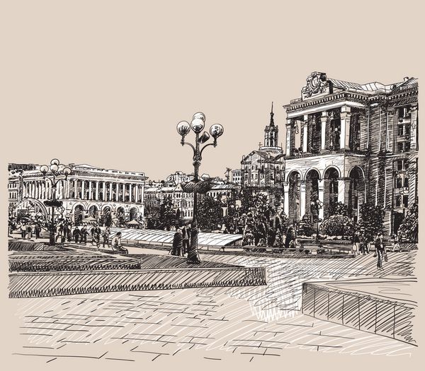 طرح نقاشی دیجیتال تصویر هنری ساختمان تاریخی کیف