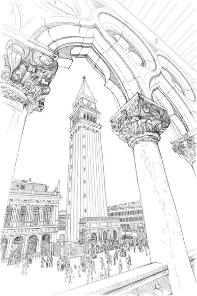 ونیز - پیاتزا سن مارکو و کامپانیلا نمایی از کاخ دوج Bitmap وکتور من را کپی کنید