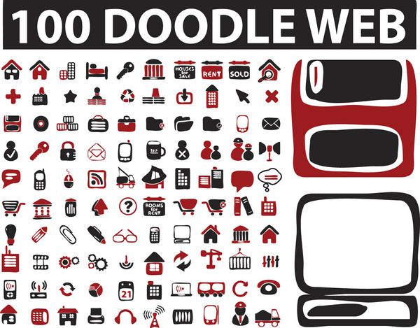 مجموعه 100 آیکون وب doodle وکتور