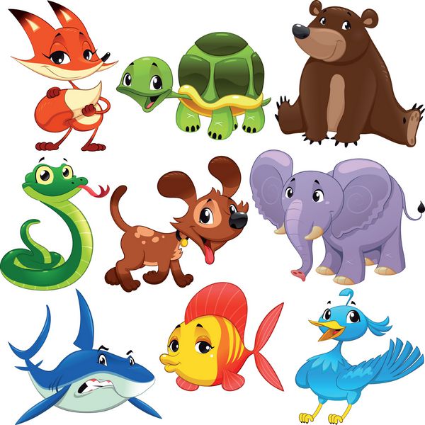 مجموعه ای از حیوانات شخصیت های جدا شده کارتونی و وکتور