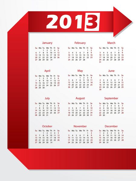 تقویم 2013 با اوریگامی قرمز پیکانی
