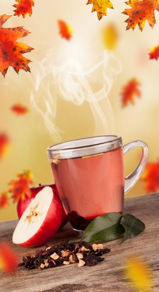 فنجان چای پاییزی با مفهوم ریزش برگ