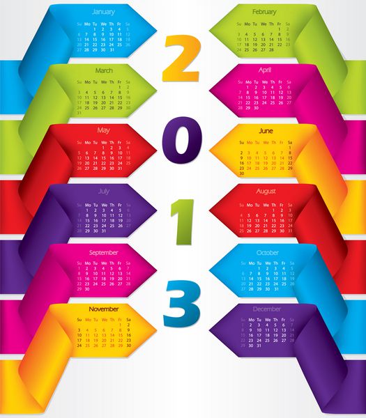 طرح تقویم روبان رنگارنگ سال 2013