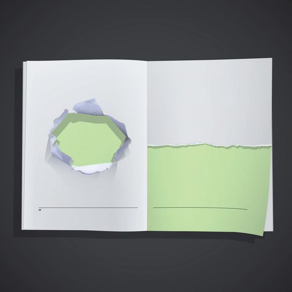 سوراخ بزرگ و شکستن کاغذ در داخل یک کتاب طرح وکتور پس زمینه