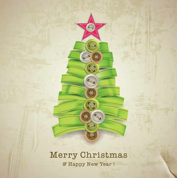 کارت کریسمس با درخت کریسمس خلاقانه ساخته شده از روبان