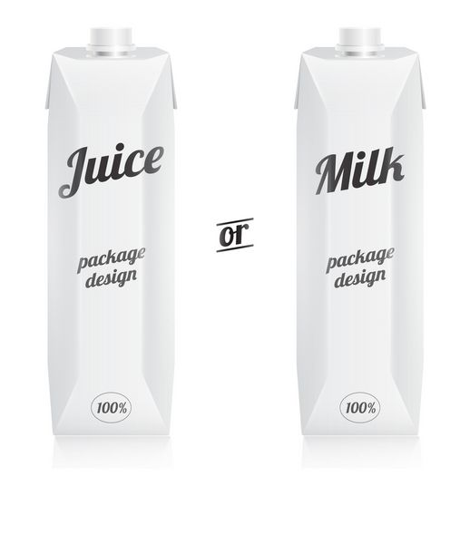 بسته بندی های مدرن آب یا شیر جدا شده در پس زمینه سفید جلو