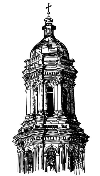 طراحی دیجیتال ساختمان تاریخی کیف برج Pecherskaya Laurel سبک حکاکی قدیمی