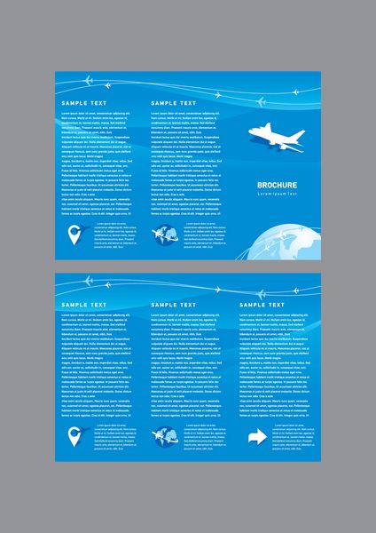 بروشور وکتور قالب طرح طرح سه تایی بلیط پرواز هواپیما پرواز هوایی ابر آسمان آبی سفید پس زمینه سفر
