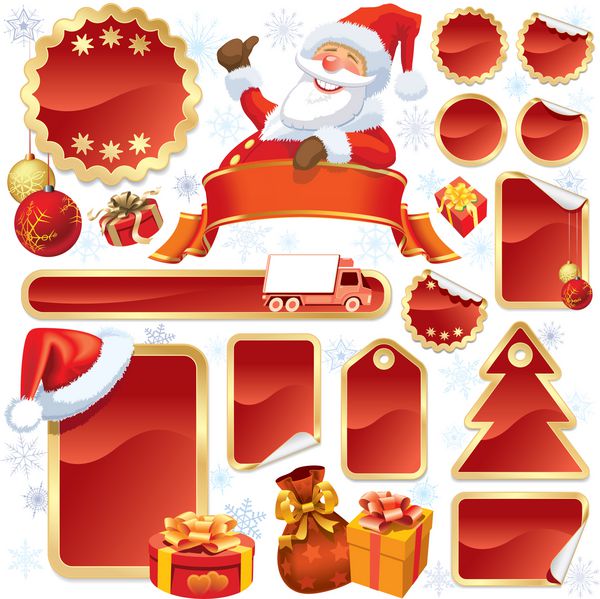 مجموعه ای از برچسب های قرمز و عناصر طراحی کریسمس